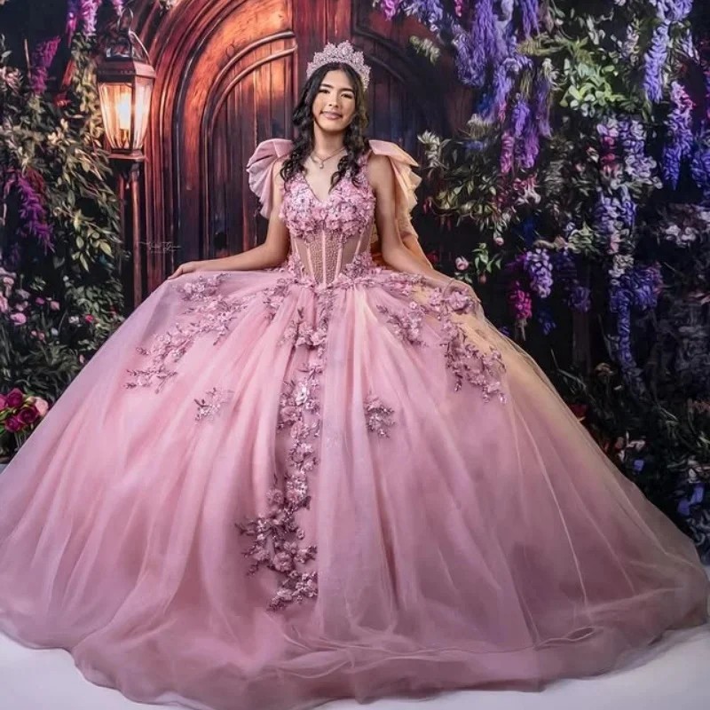 ̴  ũ Quinceanera Dreses    3D  ø ̽  Vestidos De 15 Anos Tull Ball 